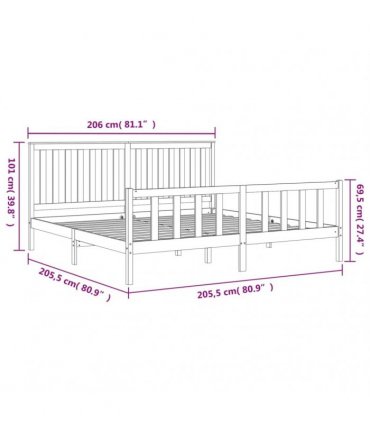 vidaXL Bed Frame without Mattress Black 200x200 cm Solid Wood Pine