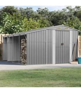 vidaXL Garden Shed Grey 277x365,5x179 cm Galvanised Steel