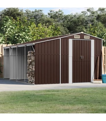 vidaXL Garden Shed Brown 277x365,5x179 cm Galvanised Steel