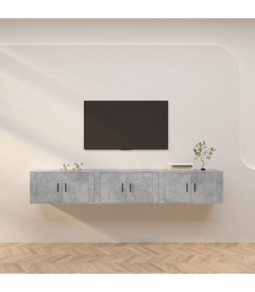vidaXL 3 Piece Wall-mounted TV Cabinet Set Concrete Grey 80x34,5x40 cm