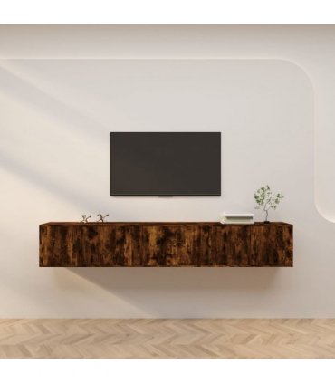 vidaXL 3 Piece Wall-mounted TV Cabinet Set Smoked Oak 80x34,5x40 cm