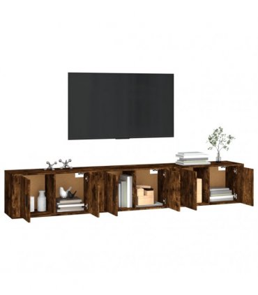 vidaXL 3 Piece Wall-mounted TV Cabinet Set Smoked Oak 80x34,5x40 cm