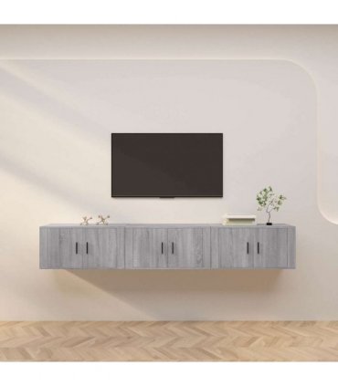 vidaXL 3 Piece Wall-mounted TV Cabinet Set Grey Sonoma 80x34,5x40 cm