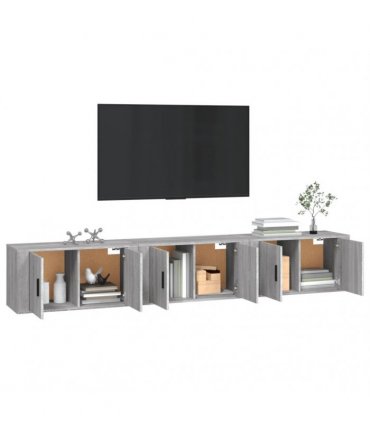 vidaXL 3 Piece Wall-mounted TV Cabinet Set Grey Sonoma 80x34,5x40 cm