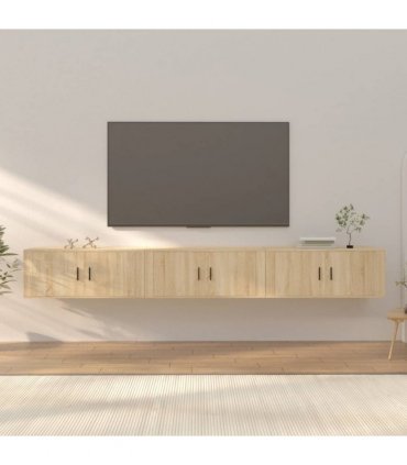 vidaXL 3 Piece Wall-mounted TV Cabinet Set Sonoma Oak 100x34,5x40 cm