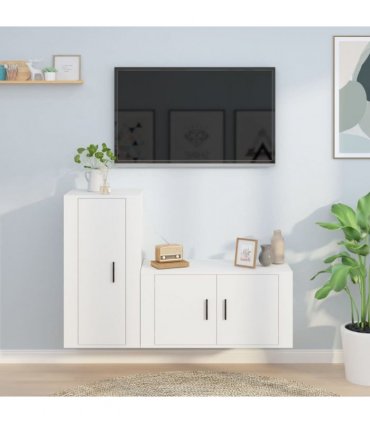 vidaXL 2 Piece TV Cabinet Set White Engineered Wood