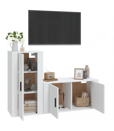 vidaXL 2 Piece TV Cabinet Set White Engineered Wood