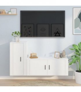 vidaXL 2 Piece TV Cabinet Set White Engineered Wood