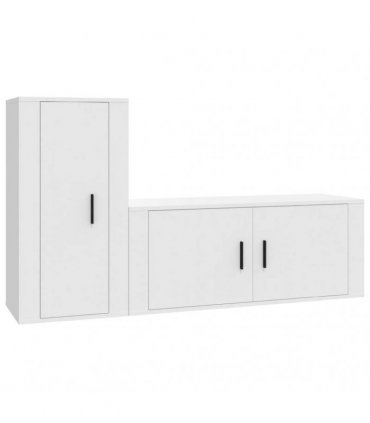 vidaXL 2 Piece TV Cabinet Set White Engineered Wood