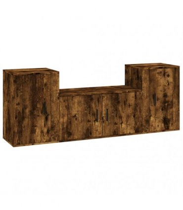 vidaXL 3 Piece TV Cabinet Set Smoked Oak Engineered Wood