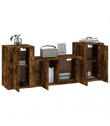 vidaXL 3 Piece TV Cabinet Set Smoked Oak Engineered Wood
