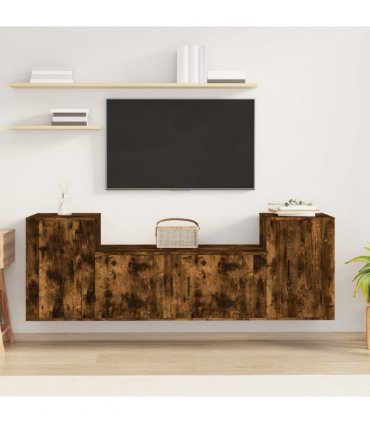 vidaXL 3 Piece TV Cabinet Set Smoked Oak Engineered Wood