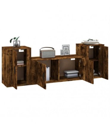 vidaXL 3 Piece TV Cabinet Set Smoked Oak Engineered Wood