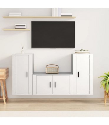 vidaXL 3 Piece TV Cabinet Set White Engineered Wood