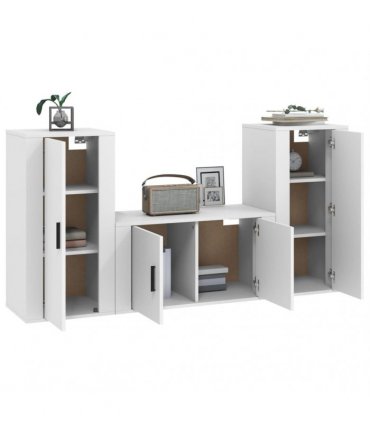 vidaXL 3 Piece TV Cabinet Set White Engineered Wood