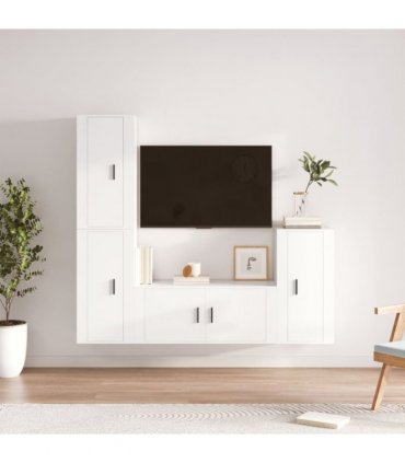 vidaXL 4 Piece TV Cabinet Set White Engineered Wood