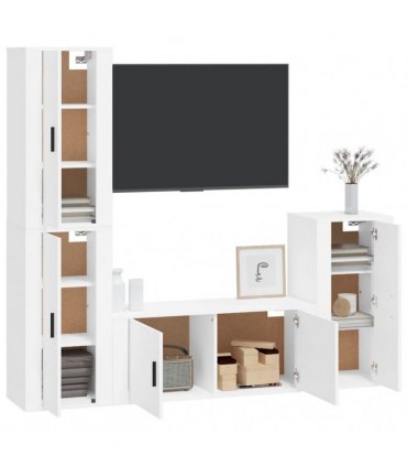 vidaXL 4 Piece TV Cabinet Set White Engineered Wood