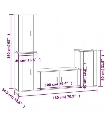 vidaXL 4 Piece TV Cabinet Set White Engineered Wood