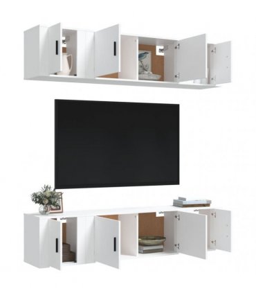 vidaXL 6 Piece TV Cabinet Set White Engineered Wood