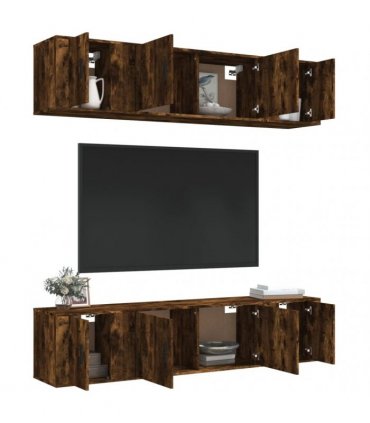 vidaXL 6 Piece TV Cabinet Set Smoked Oak Engineered Wood