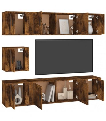 vidaXL 7 Piece TV Cabinet Set Smoked Oak Engineered Wood
