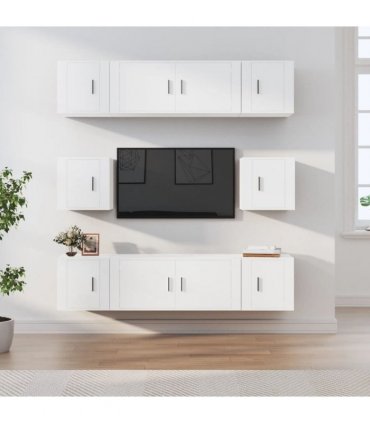 vidaXL 8 Piece TV Cabinet Set White Engineered Wood