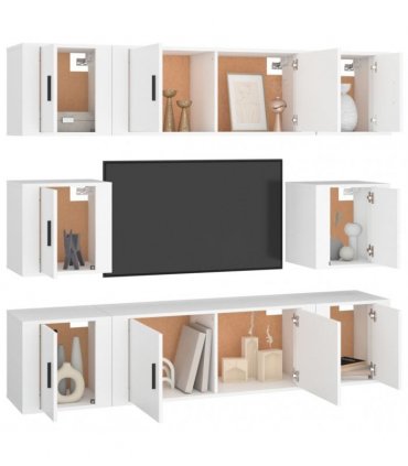 vidaXL 8 Piece TV Cabinet Set White Engineered Wood