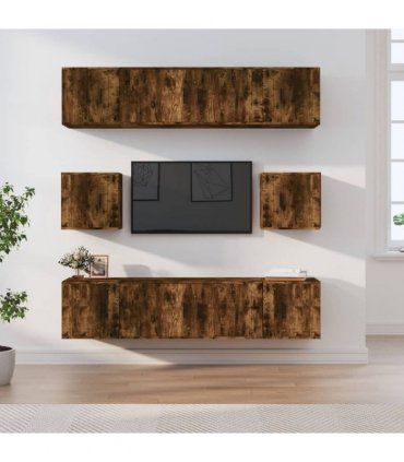 vidaXL 8 Piece TV Cabinet Set Smoked Oak Engineered Wood