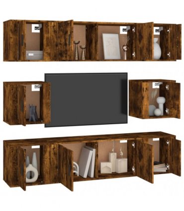 vidaXL 8 Piece TV Cabinet Set Smoked Oak Engineered Wood
