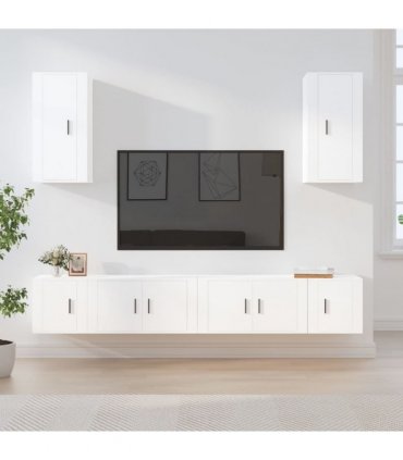 vidaXL 6 Piece TV Cabinet Set White Engineered Wood