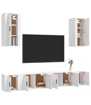 vidaXL 6 Piece TV Cabinet Set White Engineered Wood
