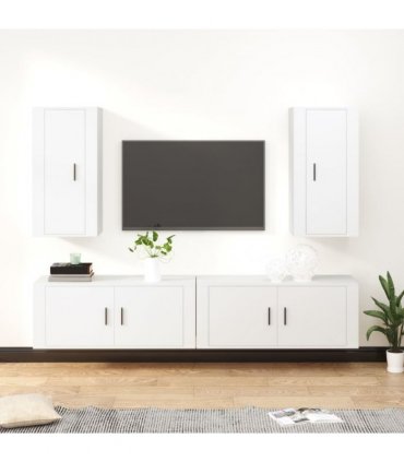 vidaXL 4 Piece TV Cabinet Set White Engineered Wood