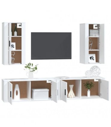 vidaXL 4 Piece TV Cabinet Set White Engineered Wood