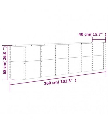 vidaXL Garden Raised Bed Galvanised Steel 260x40x68 cm Anthracite