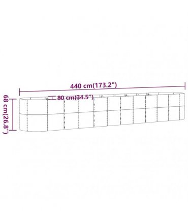 vidaXL Garden Raised Bed Galvanised Steel 440x80x68 cm Silver