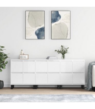 vidaXL Sideboards 3 pcs High Gloss White Engineered Wood