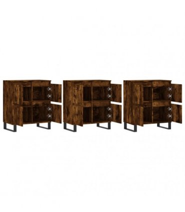 vidaXL Sideboards 3 pcs Smoked Oak Engineered Wood