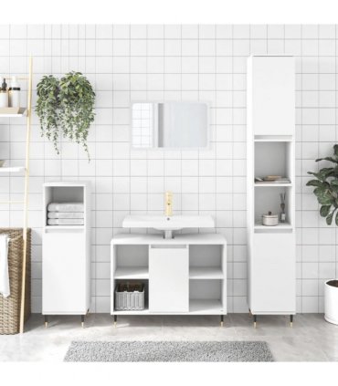 vidaXL 3 Piece Bathroom Furniture Set White Engineered Wood