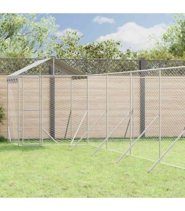 vidaXL Outdoor Dog Kennel with Roof Silver 12x12x2.5m Galvanised Steel