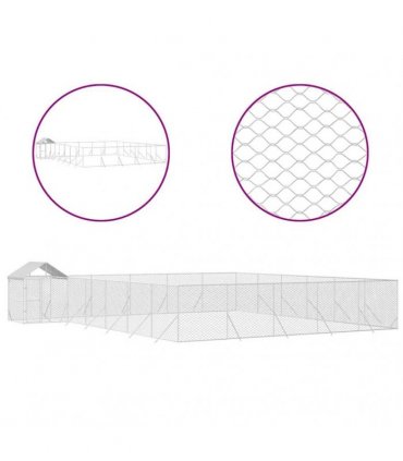 vidaXL Outdoor Dog Kennel with Roof Silver 12x12x2.5m Galvanised Steel