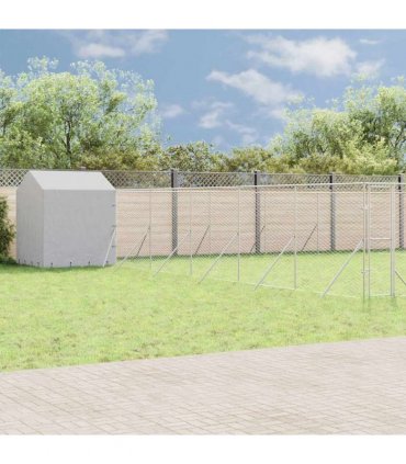 vidaXL Outdoor Dog Kennel with Roof Silver 12x12x2.5m Galvanised Steel