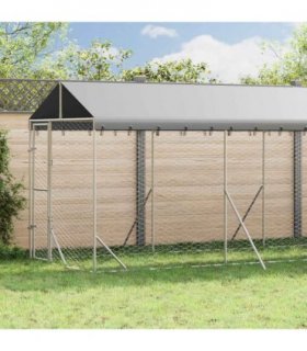 vidaXL Outdoor Dog Kennel with Roof Silver 2x14x2,5 m Galvanised Steel