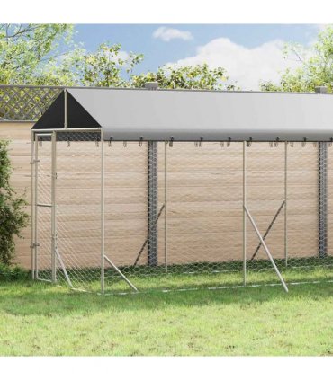 vidaXL Outdoor Dog Kennel with Roof Silver 2x14x2,5 m Galvanised Steel