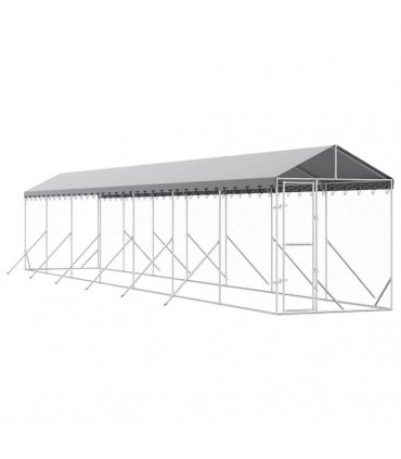 vidaXL Outdoor Dog Kennel with Roof Silver 2x14x2,5 m Galvanised Steel