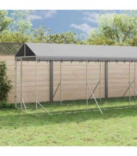 vidaXL Outdoor Dog Kennel with Roof Silver 2x14x2,5 m Galvanised Steel