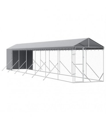 vidaXL Outdoor Dog Kennel with Roof Silver 2x14x2,5 m Galvanised Steel