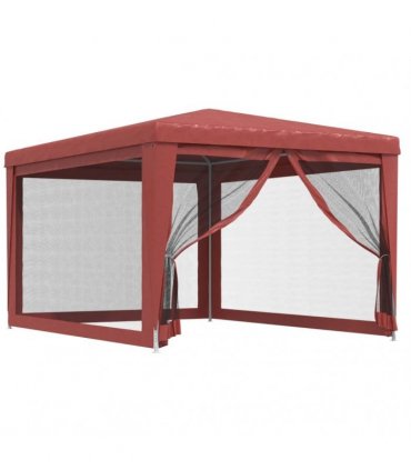 vidaXL Party Tent with 4 Mesh Sidewalls Red 3x4 m HDPE