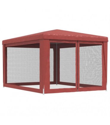 vidaXL Party Tent with 4 Mesh Sidewalls Red 3x4 m HDPE