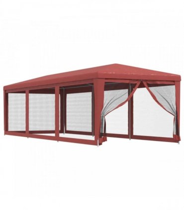 vidaXL Party Tent with 8 Mesh Sidewalls Red 3x9 m HDPE