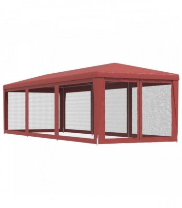 vidaXL Party Tent with 8 Mesh Sidewalls Red 3x9 m HDPE
